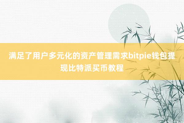 满足了用户多元化的资产管理需求bitpie钱包提现比特派买币教程