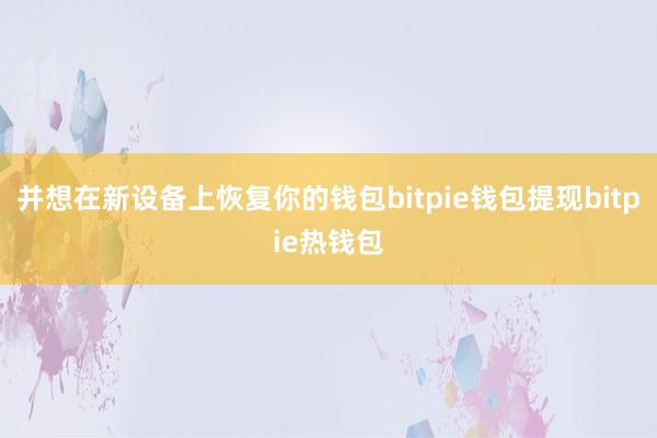 并想在新设备上恢复你的钱包bitpie钱包提现bitpie热钱包