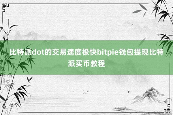 比特派dot的交易速度极快bitpie钱包提现比特派买币教程